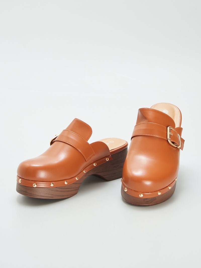 Sabots à talon en simili Camel - Kiabi