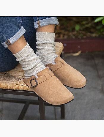 Sabots dessus cuir, semelle extra-flex, légers, patch talon confort isotoner