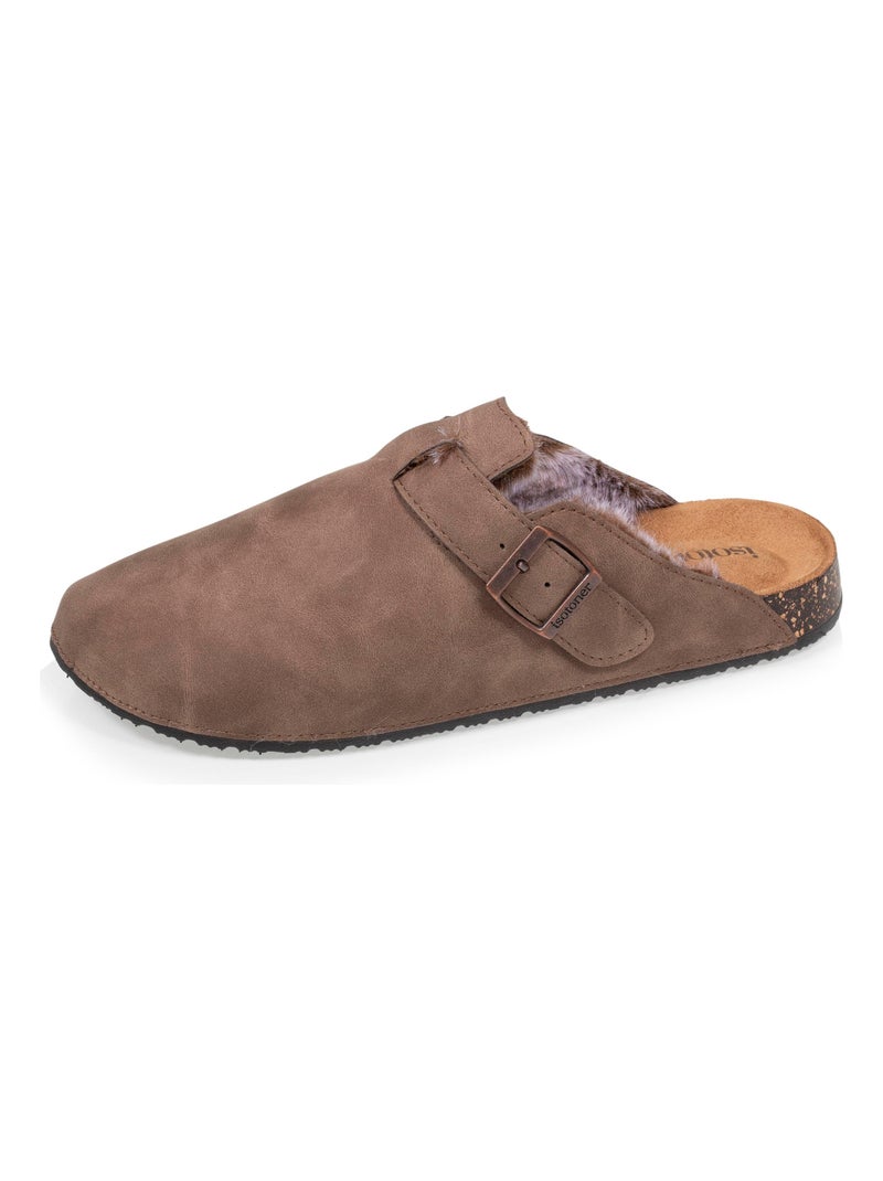 Sabots fourrés, semelle extra-flex, légers, patch talon confort  Isotoner Taupe - Kiabi
