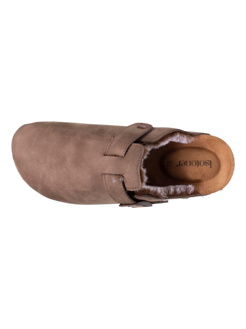 Sabots fourrés, semelle extra-flex, légers, patch talon confort  Isotoner Taupe - Kiabi