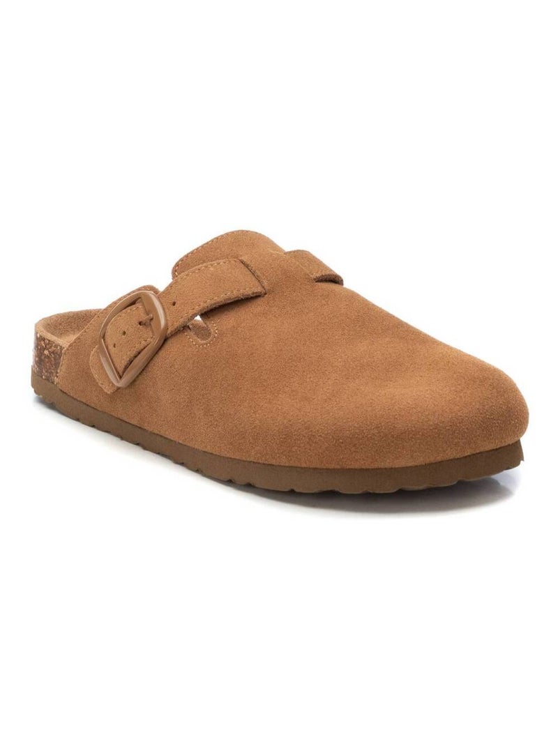 Sabots plats femme en cuir Camel - Kiabi