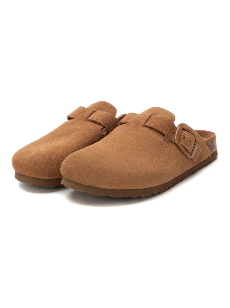 Sabots plats femme en cuir Camel - Kiabi