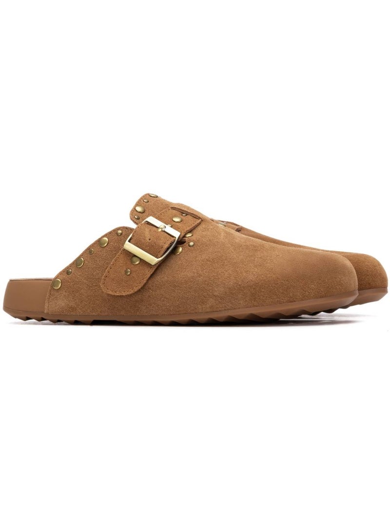 Sabots plats femme en cuir Camel - Kiabi