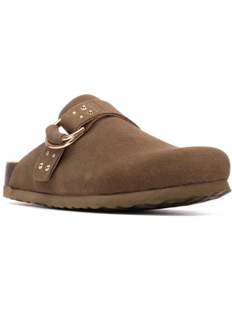 Sabots plats femme en cuir Taupe - Kiabi