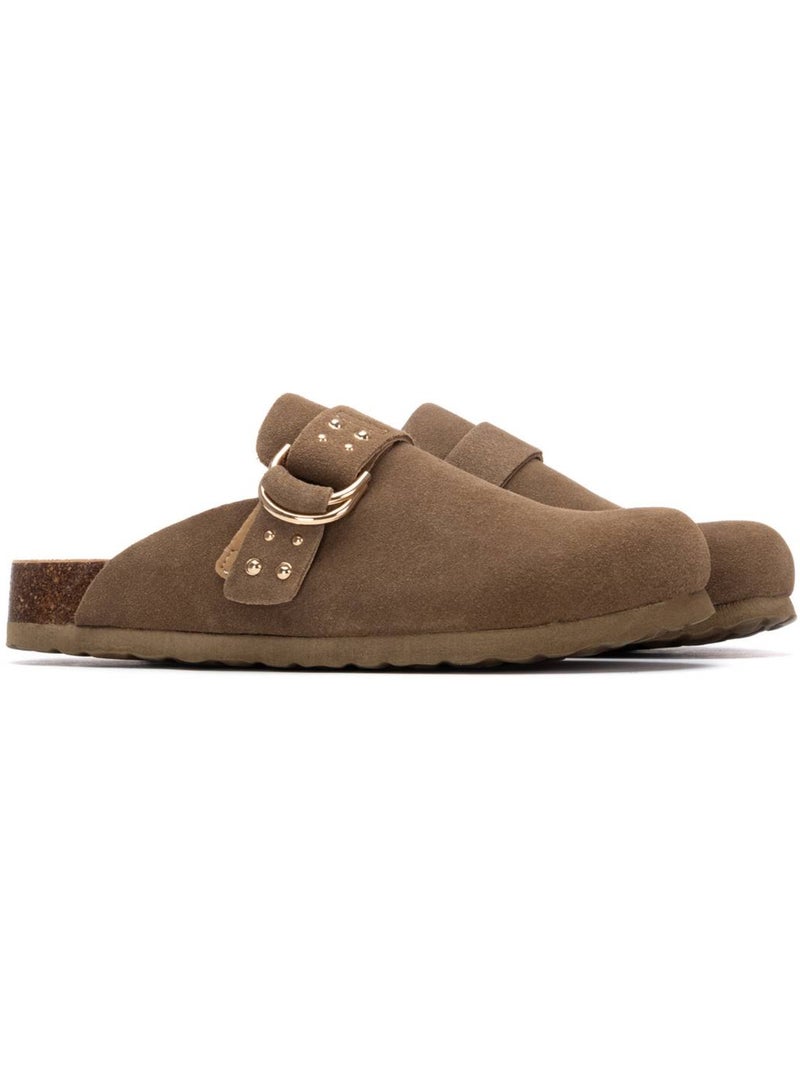 Sabots plats femme en cuir Taupe - Kiabi