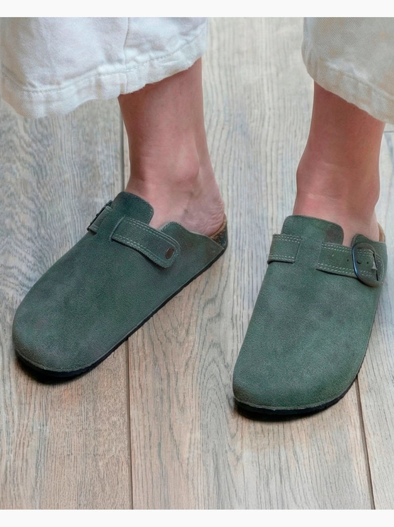 Sabots semelle intérieure cuir extra-flex - patch talon confort  isotoner Kaki - Kiabi