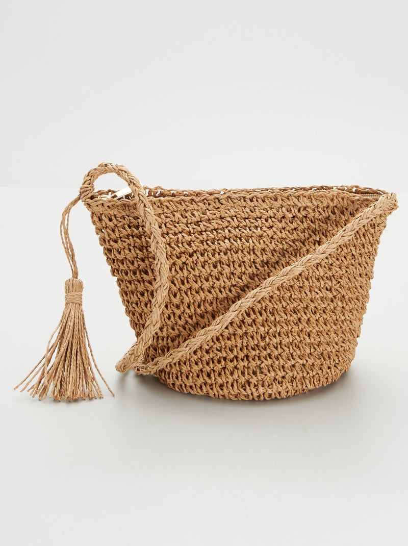 Sac à bandoulière en raphia Beige - Kiabi