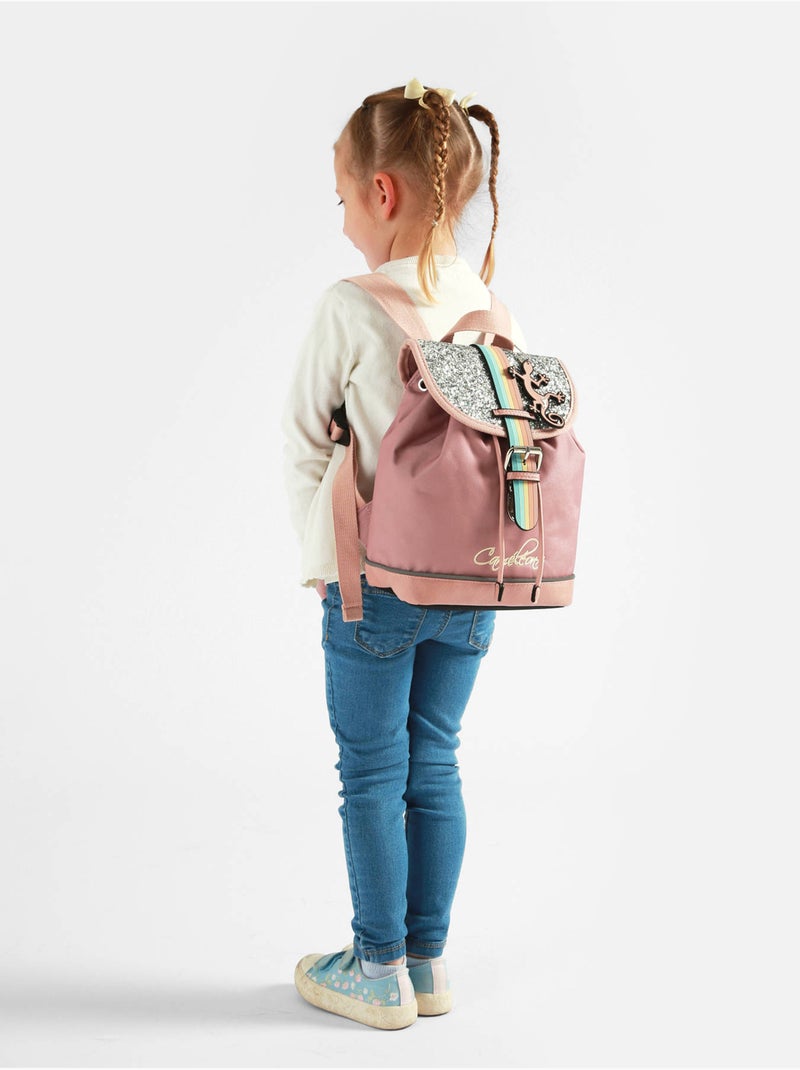 Sac À Dos 1 Compartiment Vintage Fantasy Cameleon Gris Rose - Kiabi