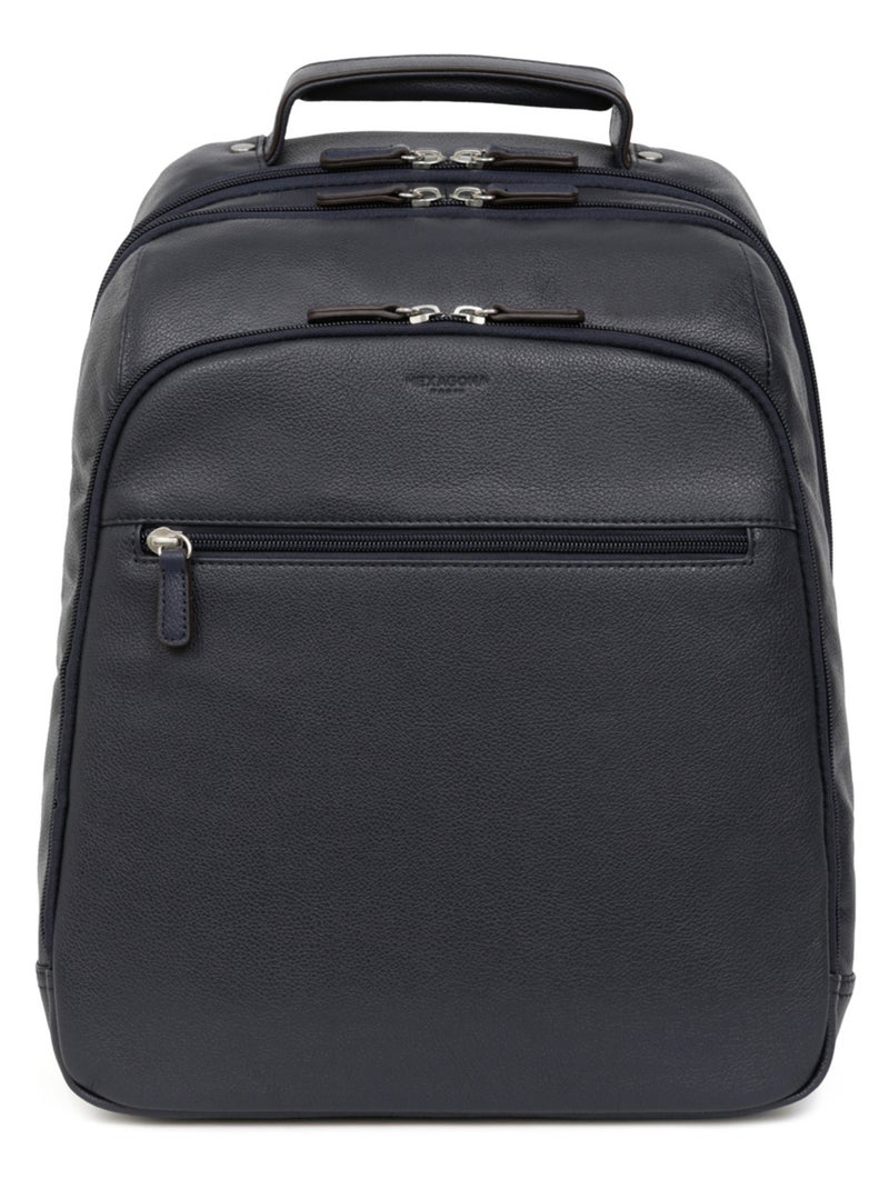 Sac à dos  13" & A4  Cuir CONFORT Bleu marine - Kiabi