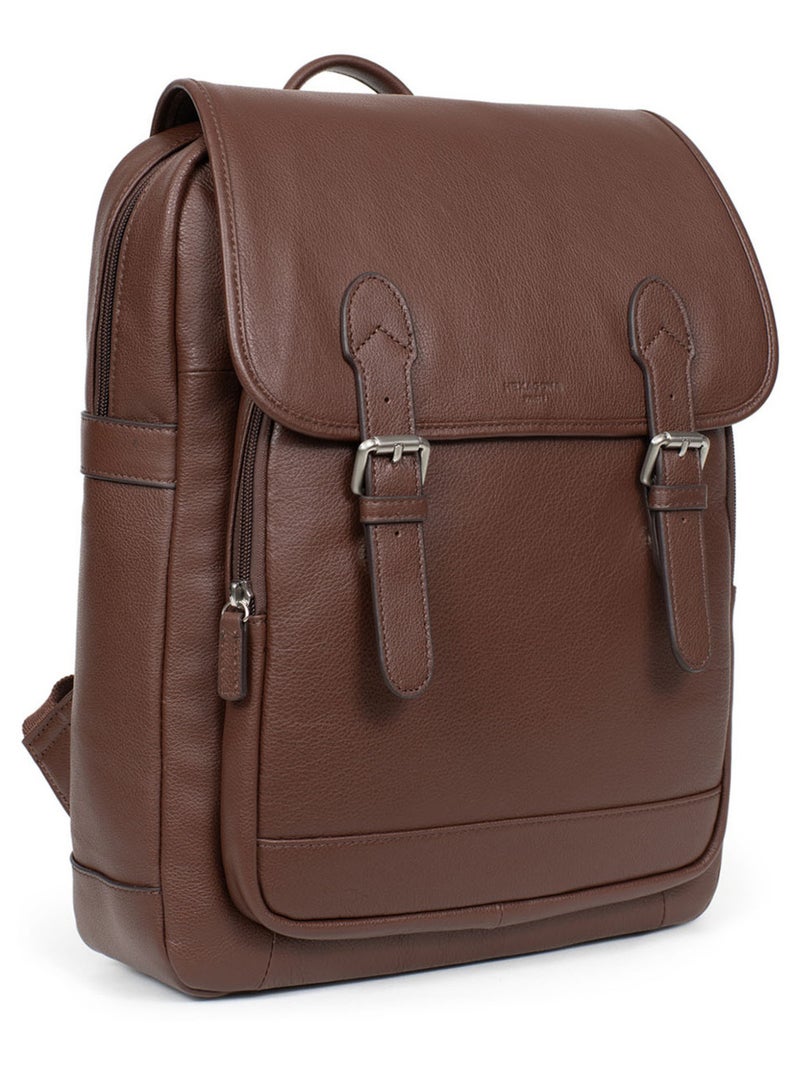 Sac à dos  13" & a4  cuir confort hexagona Marron chocolat - Kiabi