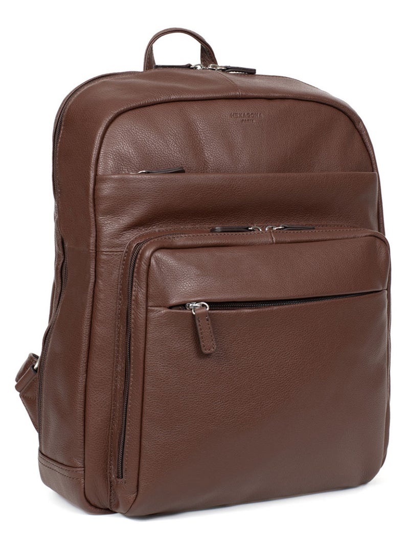 Sac à dos  13" & a4  cuir confort hexagona Marron chocolat - Kiabi
