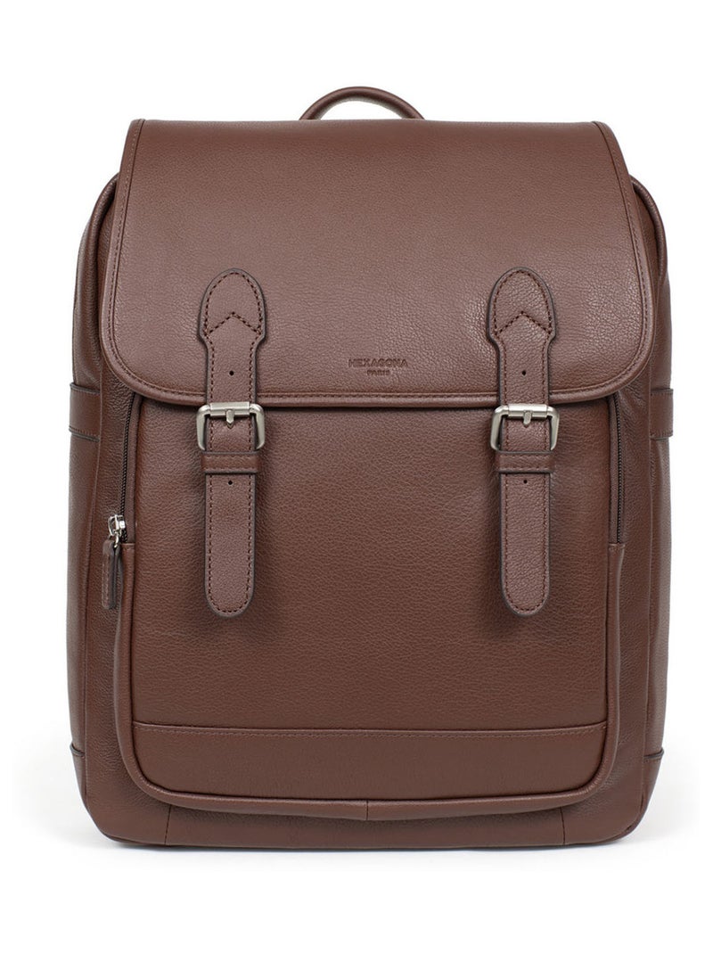 Sac à dos  13" & A4  Cuir CONFORT Marron chocolat - Kiabi