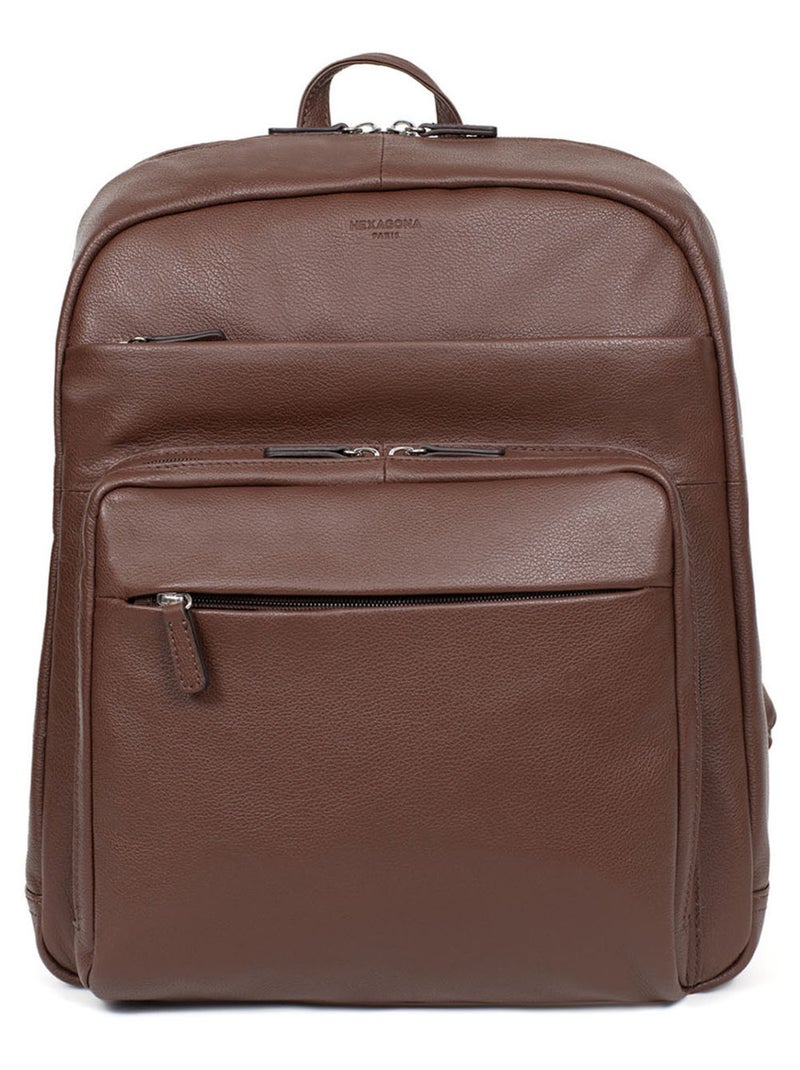 Sac à dos  13" & A4  Cuir CONFORT Marron chocolat - Kiabi