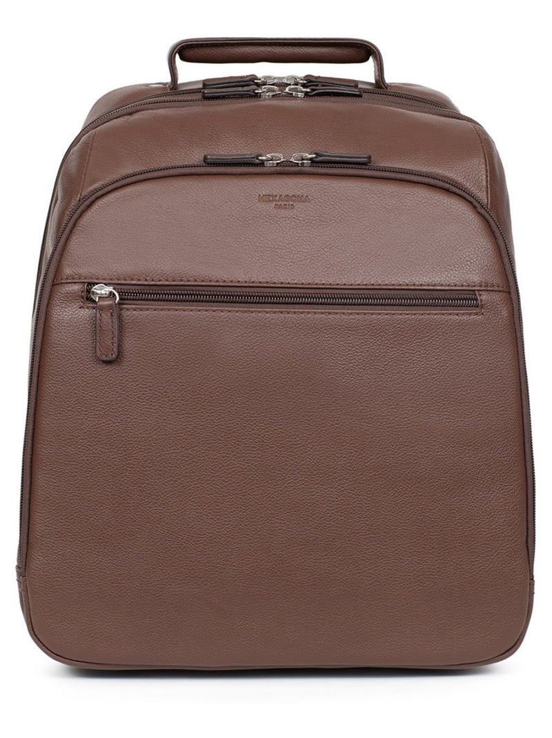 Sac à dos  13" & A4  Cuir CONFORT Marron chocolat - Kiabi