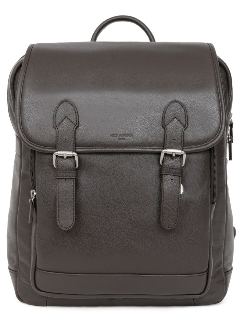 Sac à dos  13" & A4  Cuir CONFORT Marron foncé - Kiabi