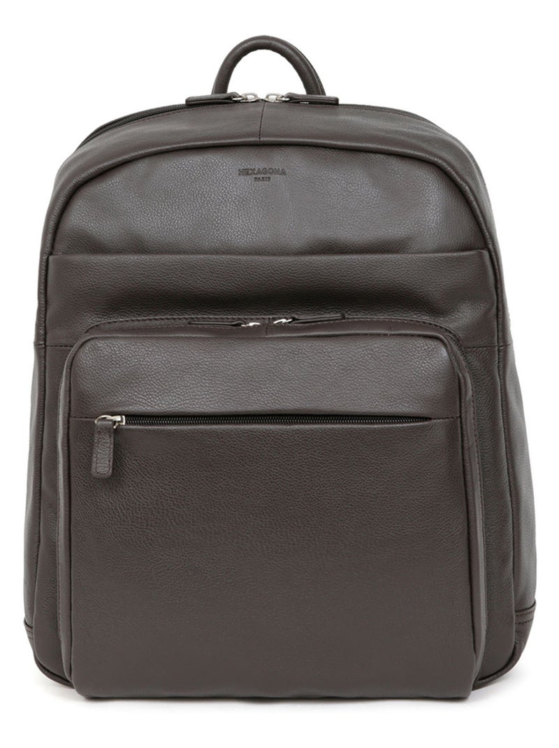 Sac à dos  13" & A4  Cuir CONFORT Marron foncé - Kiabi