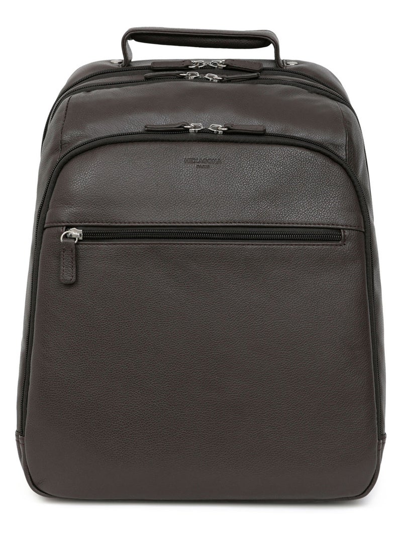 Sac à dos  13" & A4  Cuir CONFORT Marron foncé - Kiabi