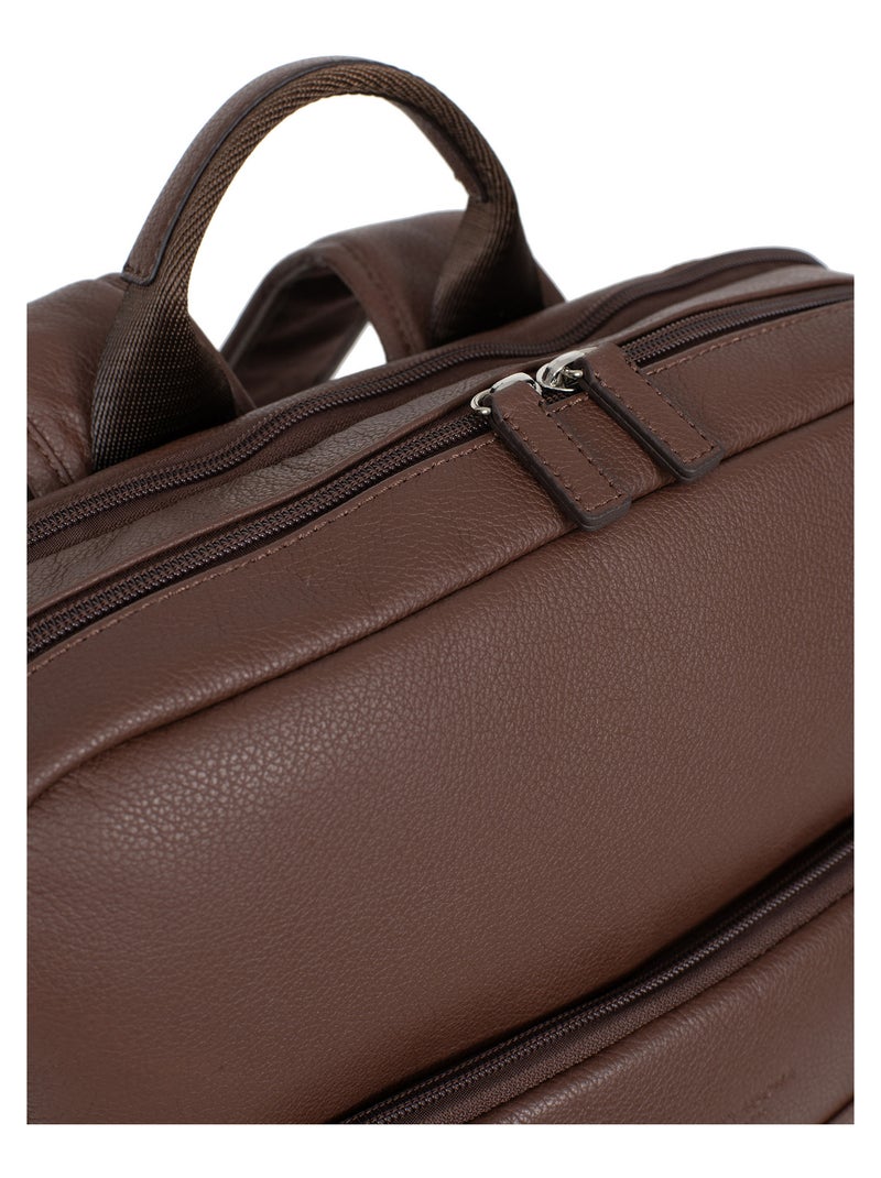 Sac à dos  15" & tablette & a4  cuir confort hexagona Marron chocolat - Kiabi