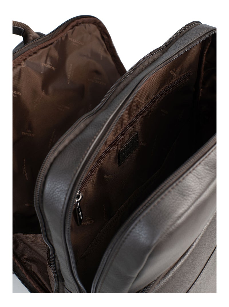 Sac à dos  15" & tablette & a4  cuir confort hexagona Marron foncé - Kiabi