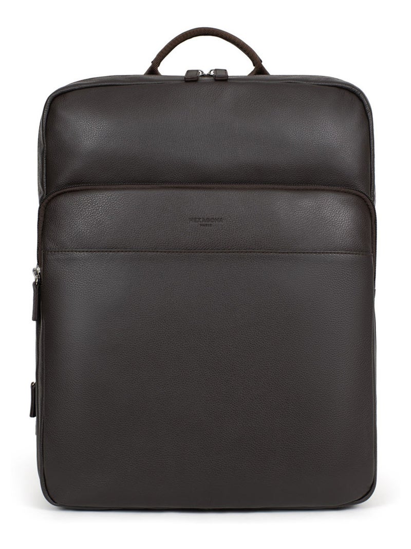 Sac à dos  15" & Tablette & A4  Cuir CONFORT Marron foncé - Kiabi