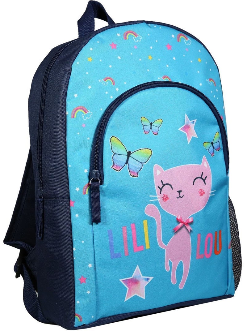 Sac à dos 37 cm avec poche Lili Lou Chat Bleu Bagtrotter Bleu - Kiabi