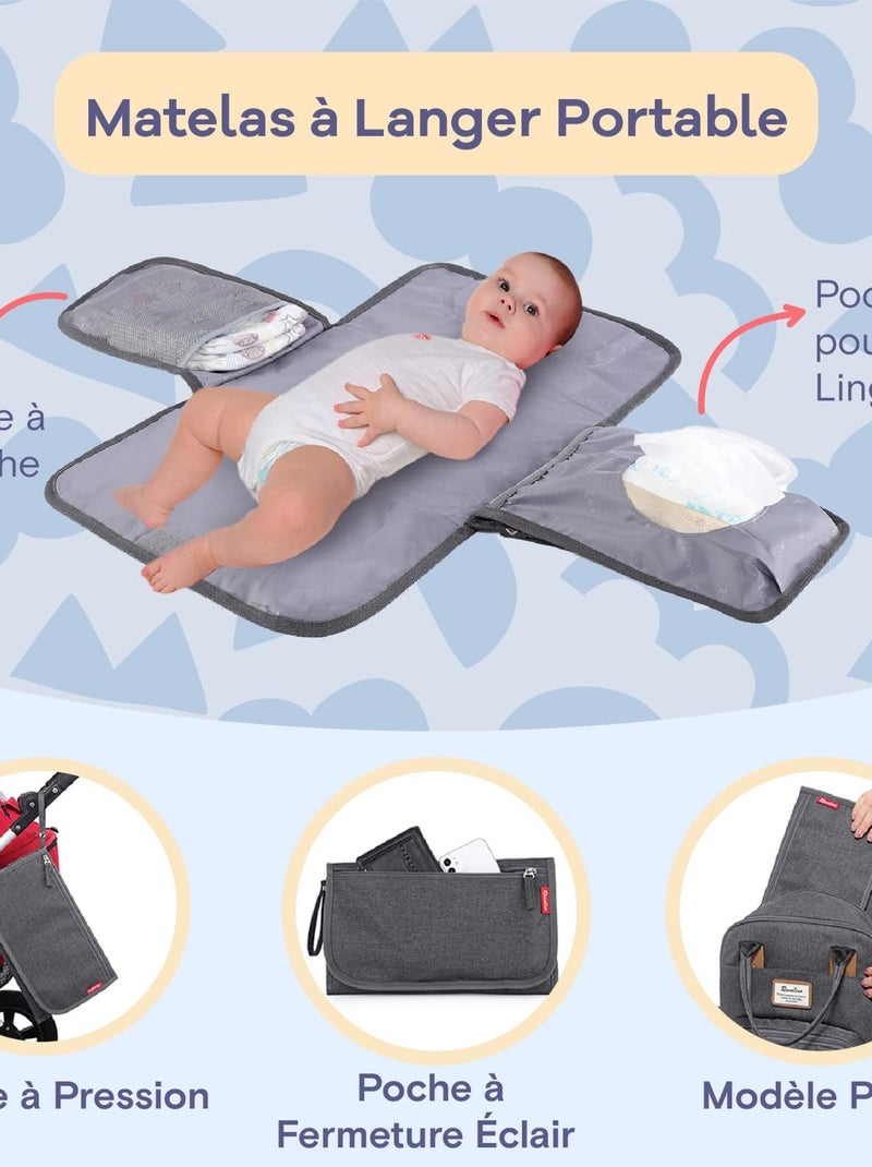 Sac à dos à langer bébé multifonctions avec pochette de change Gris clair - Kiabi