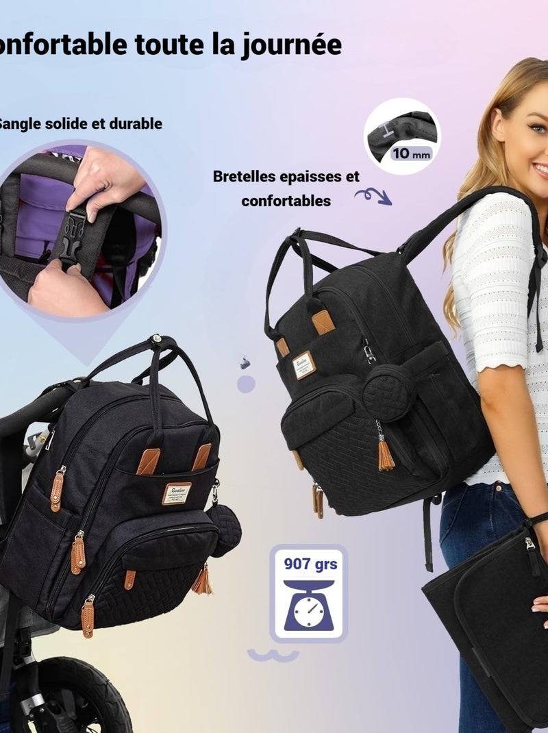 Sac à dos à langer bébé multifonctions avec pochette de change Noir - Kiabi