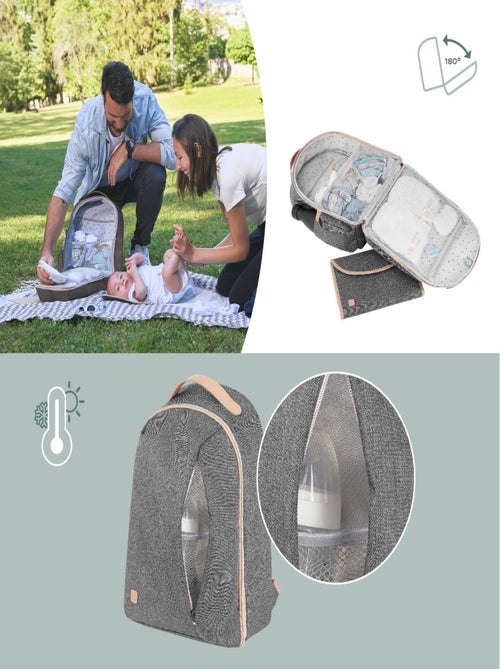 Sac à dos à langer Le Pyla Smokey - Matelas à langer inclus - isotherme 'Babymoov' - Kiabi