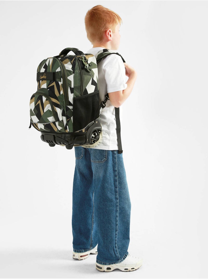 Sac A Dos À Roulettes 2 Compartiments Futur Cameleon Polyester Recycle Noir Vert Blanc - Kiabi