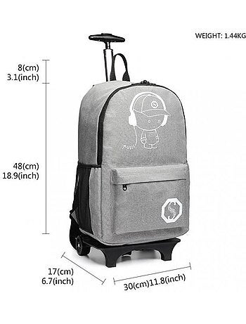 Sac à dos à roulettes 48x30x17 cm 25 l base détachable - kono