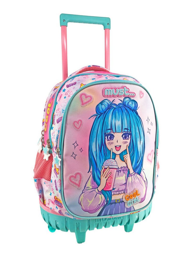 Sac à dos à roulettes Cool Girl Must 45 CM Trolley Bleu Rose - Kiabi