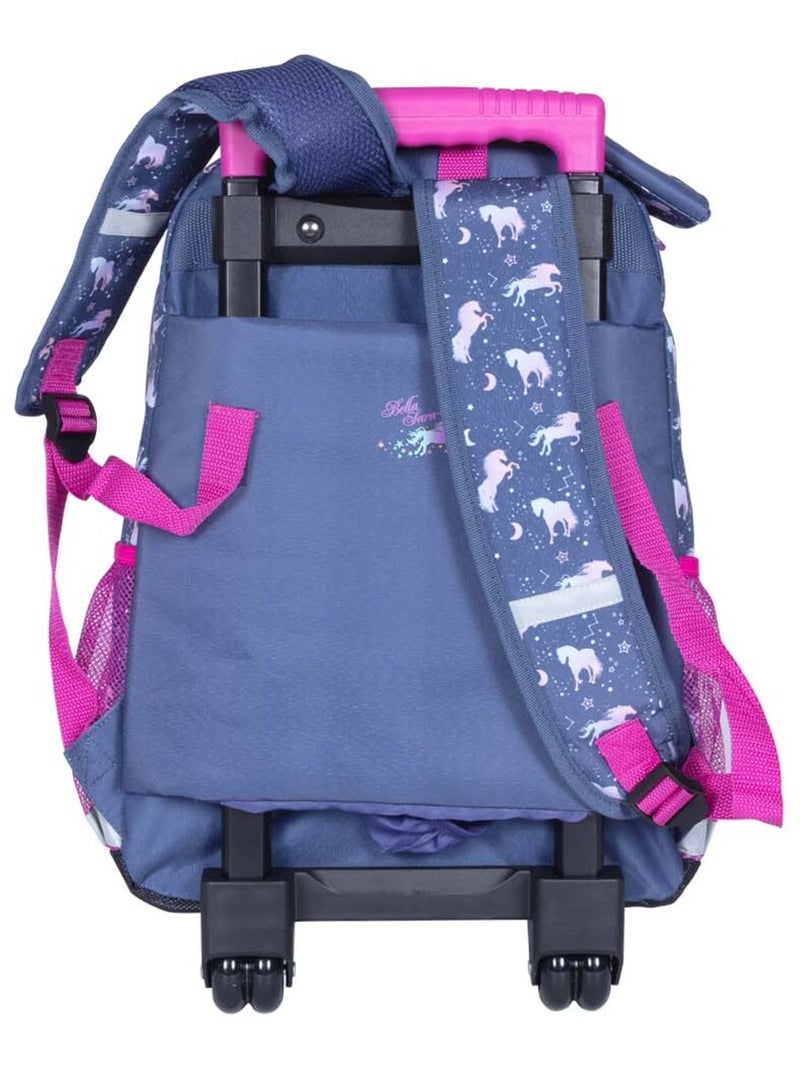 Sac à dos à roulettes fille BELLA SARA Cosmic motif licorne Bleu gris - Kiabi