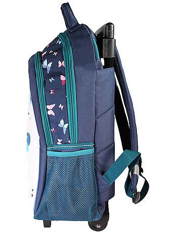 Sac à dos à roulettes fille Lili Lou beige et bleu 2 compartiments