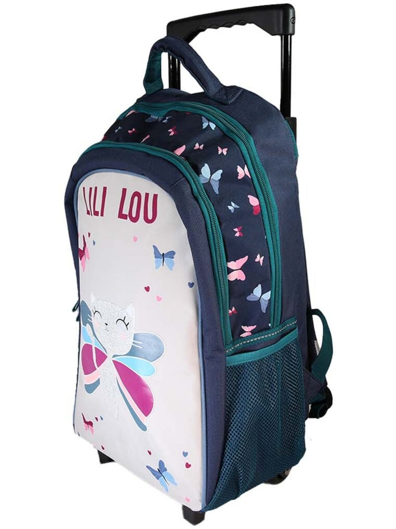 Sac à dos à roulettes fille Lili Lou beige et bleu 2 compartiments Bleu marine - Kiabi