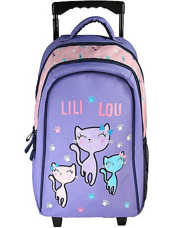 Sac à dos à roulettes fille Lili Lou violet et rose 2 compartiments