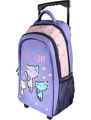 Sac à dos à roulettes fille Lili Lou violet et rose 2 compartiments