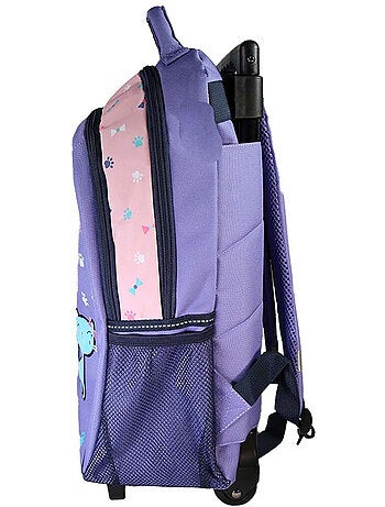 Sac à dos à roulettes fille Lili Lou violet et rose 2 compartiments
