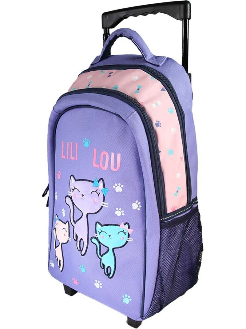 Sac à dos à roulettes fille Lili Lou violet et rose 2 compartiments Multicolore - Kiabi