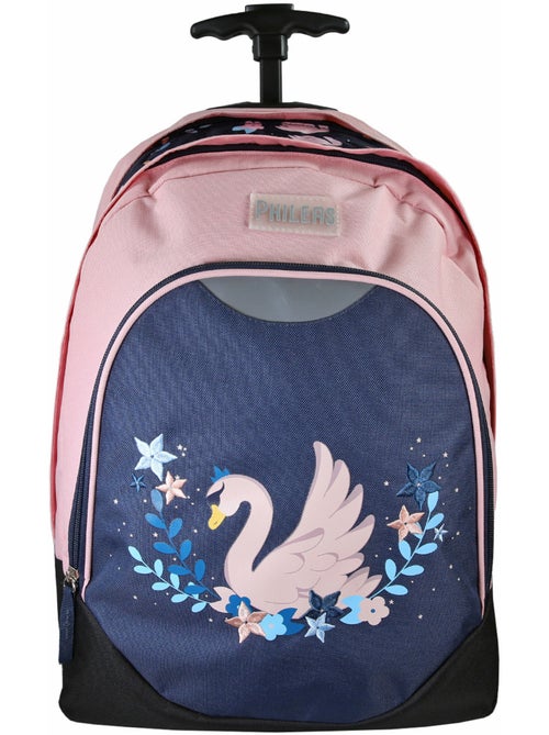Sac à dos à roulettes fille Phileas Cygne bleu et rose 2 compartiments - Kiabi Sac à dos à roulettes fille Phileas Cygne bleu et rose 2 compartiments - Kiabi