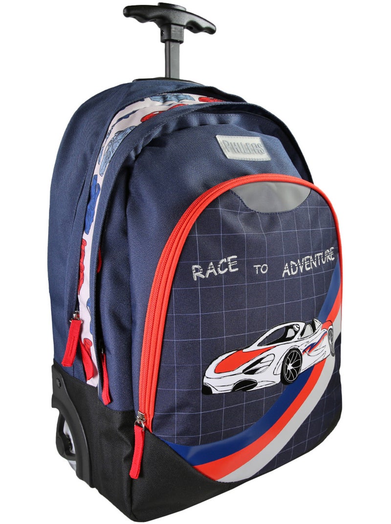 Sac à dos à roulettes garçon Phileas bleu et rouge 2 compartiments Bleu marine - Kiabi