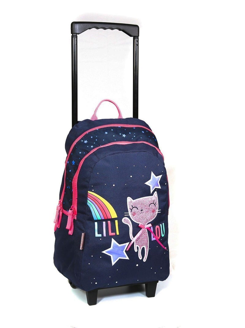 Sac à dos à roulettes Lililou Chat Bleu marine Bagtrotter Bleu - Kiabi