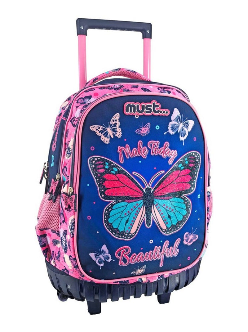 Sac à dos à roulettes Make Today Beautiful Papillons Must 45 CM Trolley Bleu Rose - Kiabi