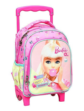 Sac à dos à roulettes maternelle - Barbie imprimé Chewing-gum - Compact et pratique
