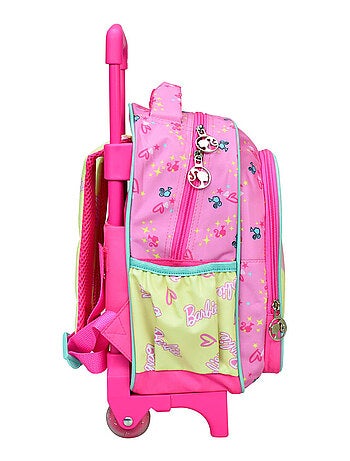Sac à dos à roulettes maternelle - Barbie imprimé Chewing-gum - Compact et pratique