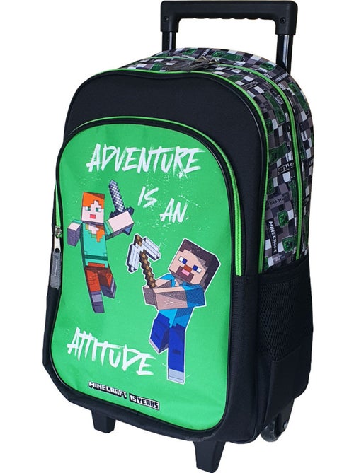 Sac à Dos à Roulettes Minecraft Aventure 45 CM - Trolley scolaire à 2 compartiments - Kiabi