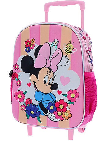 Sac à dos à roulettes Minnie fleurs 3D textile 36 cm