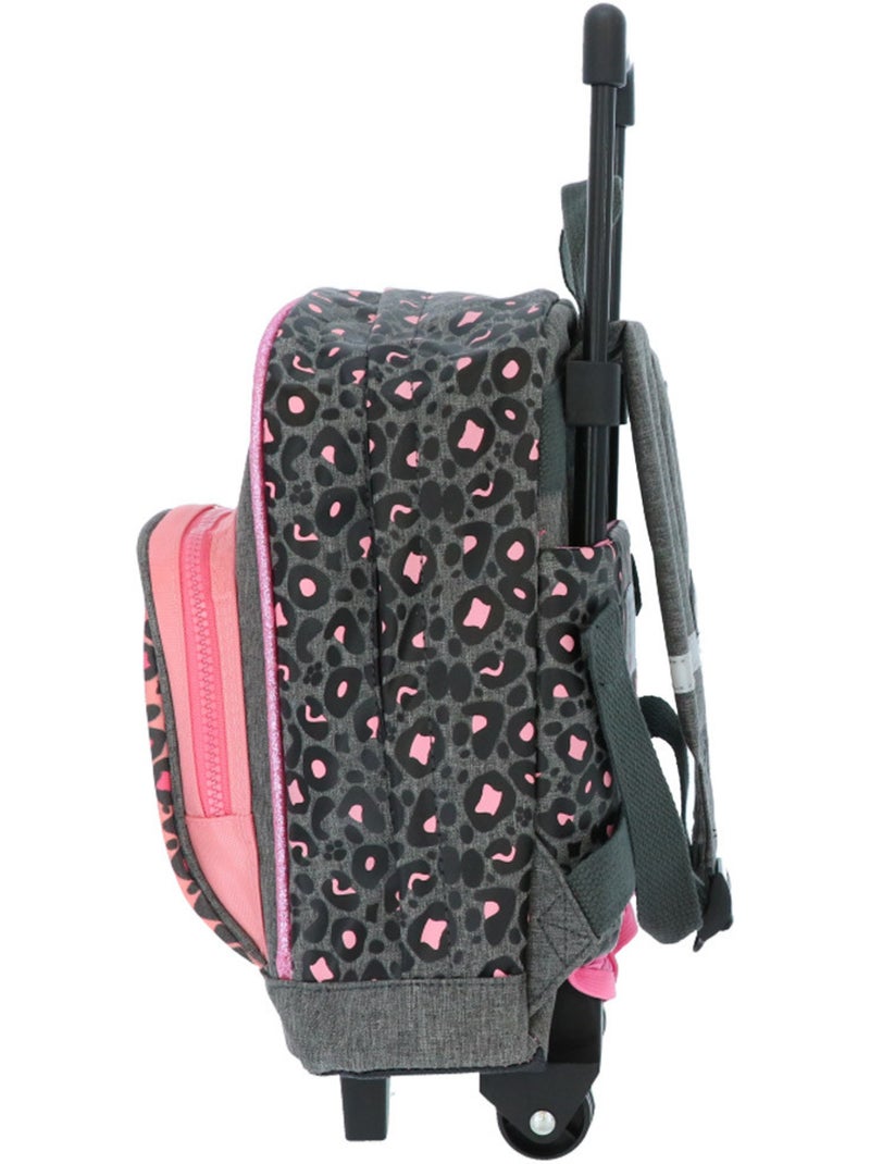 Sac à dos à roulettes motif léopard La boutique des toons Gris Rose foncé Noir - Kiabi