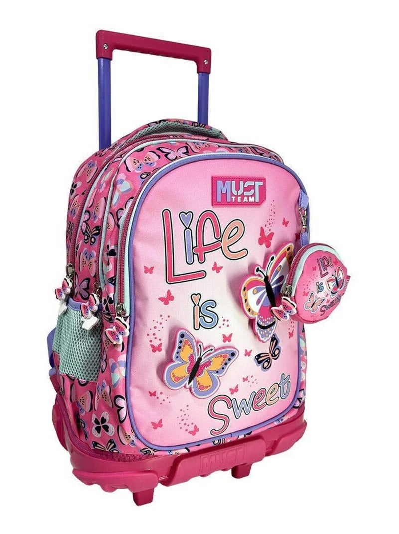 Sac à dos à roulettes Must Papillons Life 45 CM Trolley Rose - Kiabi