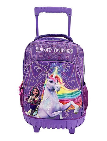 Sac à dos à roulettes scolaire - Finitions Licorne - L'école des licornes