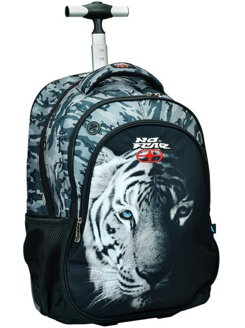 Sac à Dos avec Roulettes No Fear tigre blanc 48 CM - Trolley scolaire 2 compartiments - Kiabi